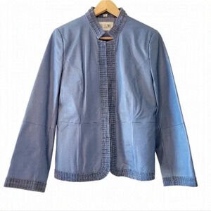Guillaume 100% Leather Open Front Moto Biker Boho Jacket Size Medium Blue.